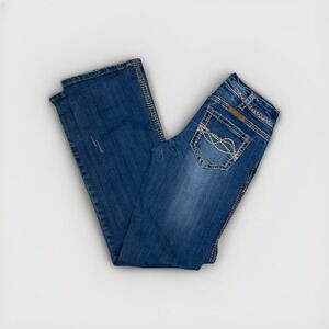 Cowgirl Tuff Boot Cut Stretch Jeans Size 27x30 Blue Western Rodeo